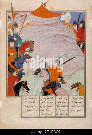 Bizhan riporta la testa dell'uomo, pagina da un manoscritto dello Shahnama (Libro dei Re), c1494. Foto Stock