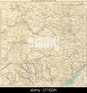 VALLI DI WYE E USK. Newport Monmouth Merthyr Tydfil Hereford Pontypridd c1950 mappa Foto Stock