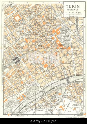 Piano città DI TORINO. Torino. Italia 1953 vecchia mappa d'epoca Foto Stock