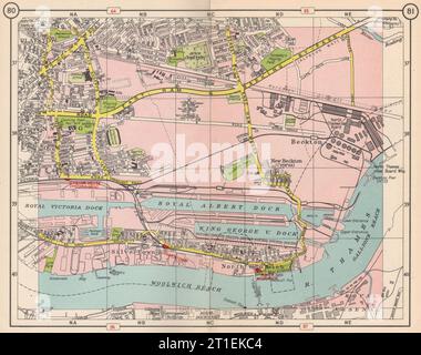 E LONDON Beckton Plaistow Silvertown Woolwich Canning Town Royal Docks 1953 mappa Foto Stock