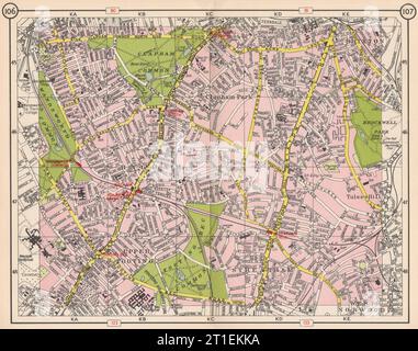 S LONDON. Tooting Bec Streatham Balham Brixton Clapham Wandsworth CMN 1953 mappa Foto Stock