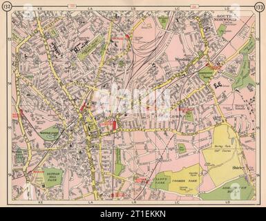 S LONDON. South Norwood Waddon Croydon Selhurst Woodside Addiscombe 1953 mappa Foto Stock