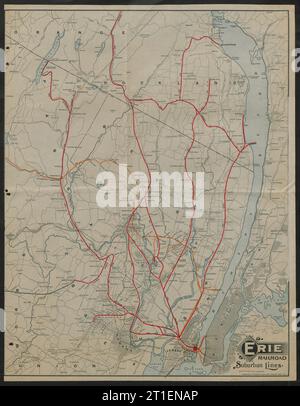 Erie Railroad Suburban Lines New Jersey-Manhattan Ferries Hudson River c1920 mappa Foto Stock