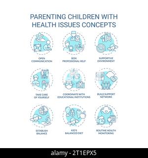 Icone blu modificabili che rappresentano i concetti relativi ai figli genitoriali Illustrazione Vettoriale