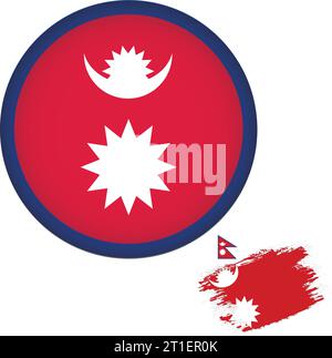 Bandiera Nepal a forma rotonda Illustrazione Vettoriale