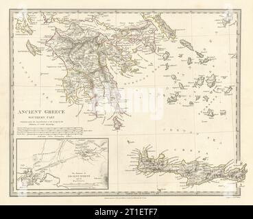 GRECIA ANTICA.Morea Creta Atene Peloponneso Cicladi Arcadia.SDUK 1844 mappa Foto Stock
