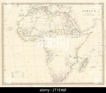 AFRICA mappa pre-dating molto di esplorazione. Montagne di Kong.Popolazione.SDUK 1844 Foto Stock