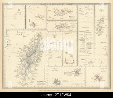 OCEANO INDIANO. Madagascar Seychelles Maldive Mauritius riunione. Mappa SDUK 1844 Foto Stock