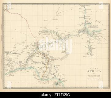 La Nigeria w/ primi esploratori' rotte. Il lago Ciad Yariba Houssa Borgou.SDUK 1844 mappa Foto Stock