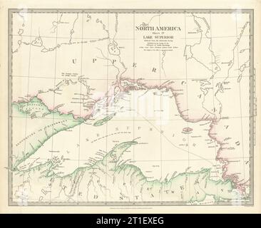 LAGO SUPERIOR.Canada USA Ontario Chippewa Michigan.Indian Tribes.SDUK 1844 mappa Foto Stock