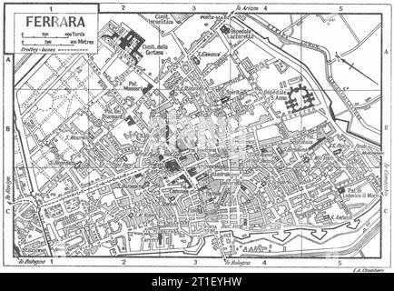 Comune di FERRARA. Italia 1953 vecchia mappa d'epoca Foto Stock
