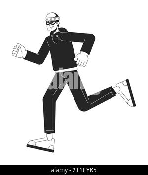 Uomo in maschera che corre linea piatta nero e bianco carattere vettoriale Illustrazione Vettoriale