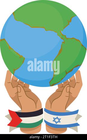 la palestina e israele bandiere in mano al mondo Illustrazione Vettoriale