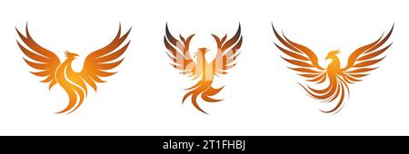 Imposta il logo Phoenix Rings Wings. Icona del logo Falcon Eagle Hawk Bird. Illustrazione vettoriale Illustrazione Vettoriale