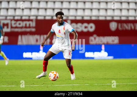 13 ottobre 2023 Murcia: BRYAN BAYELE GIOCATORE DELLA Repubblica Democratica del CONGO DURANTE LA PARTITA amichevole tra nuova Zelanda e Congo Enrique Roca Stadium Murcia regione di Murcia 13 ottobre 2023. Crediti: Pascu Méndez/Alamy Live News Foto Stock