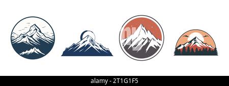 Set di distintivi vintage Travel Mountain. Logo della spedizione in montagna isolato. Illustrazione vettoriale Illustrazione Vettoriale