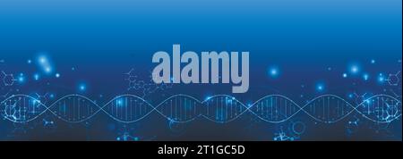 Modello scientifico, sfondo o banner con molecole di DNA. Illustrazione vettoriale. Illustrazione Vettoriale