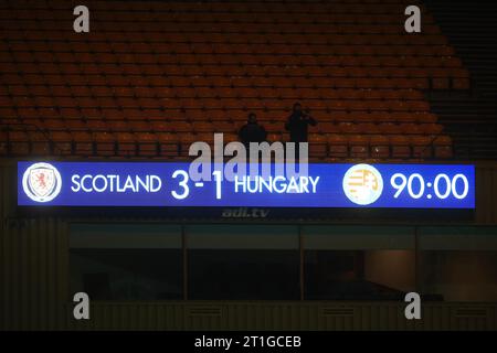 Fir Park, Motherwell, Regno Unito. 13 ottobre 2023. UEFA Under-21 Euro 2025 qualificazioni calcio, Scozia U21 contro Ungheria U21; credito tabellone di valutazione finale: Action Plus Sports/Alamy Live News Foto Stock