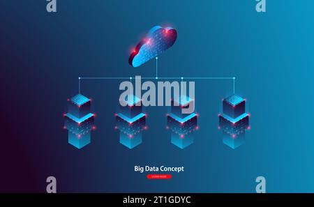 Cloud computing, storage, hosting, servizi. Concetto vettoriale. Tecnologia informatica, rete, database, Internet center. Illustrazione Vettoriale