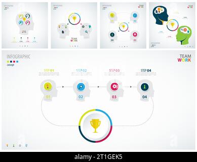 Insieme di informazioni grafiche per il lavoro di squadra. Concetto aziendale. Illustrazione Vettoriale