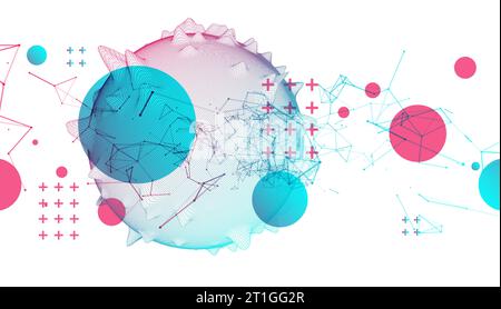 Sfondo sfera astratta con effetto plesso. Superficie 3D. Illustrazione Vettoriale