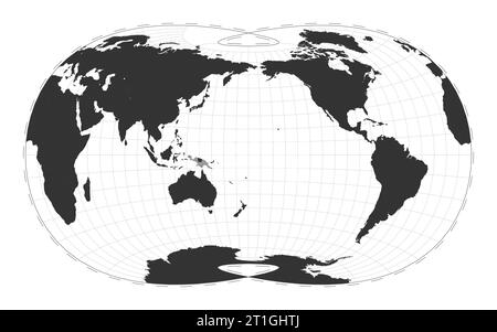 Mappa vettoriale del mondo. Proiezione ottimale Laskowski. Mappa geografica del mondo pianeggiante con linee di latitudine e longitudine. Centrato a 180 gradi di longitudine. Illustrazione Vettoriale