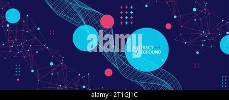 Sfondo astratto con forme d'onda. Superficie 3D. Illustrazione Vettoriale