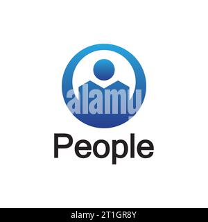 Logo personale astratto. Forma del cerchio con icona umana isolata su sfondo bianco. Illustrazione Vettoriale