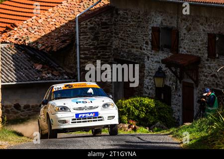 Ambert, Francia. 13 ottobre 2023. 194 PETITJEAN Leo, Citroën SAXO N2, azione durante il finale de la Coupe de France des Rallyes Ambert 2023, dal 12 al 14 ottobre 2023 ad Ambert, Francia - foto Damien Saulnier/DPPI Credit: DPPI Media/Alamy Live News Foto Stock