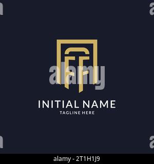 Iniziale logo FF con grafica vettoriale geometrica a forma di scudo Illustrazione Vettoriale