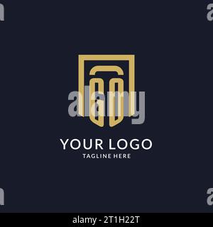 Logo GO iniziale con grafica vettoriale geometrica a forma di scudo Illustrazione Vettoriale