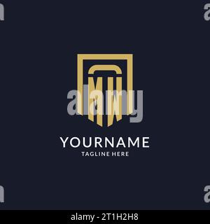 Logo MW iniziale con grafica vettoriale geometrica a forma di scudo Illustrazione Vettoriale