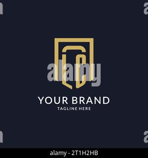 Logo LC iniziale con grafica vettoriale geometrica a forma di scudo Illustrazione Vettoriale