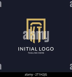 Logo KT iniziale con grafica vettoriale geometrica a forma di scudo Illustrazione Vettoriale