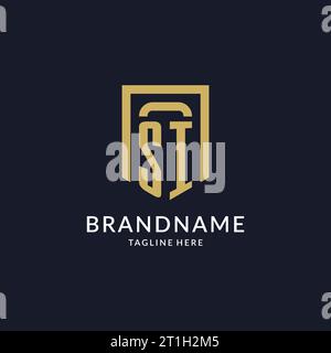Logo si iniziale con grafica vettoriale geometrica a forma di scudo Illustrazione Vettoriale