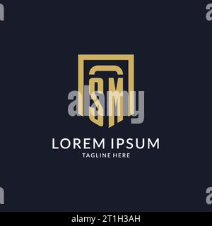 Logo SM iniziale con grafica vettoriale geometrica a forma di scudo Illustrazione Vettoriale
