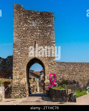 Ingresso al villaggio e alla sua vecchia porta, del borgo medievale di Yvoire, in alta Savoia, Francia Foto Stock