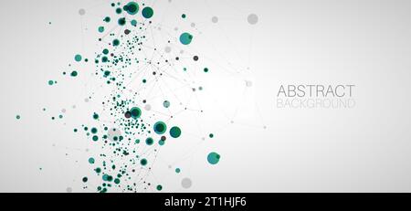 Modello per presentazione scientifica e tecnologica con punti e linee di collegamento. Sfondo stile plesso. Connessione di rete globale. Illustrazione Vettoriale