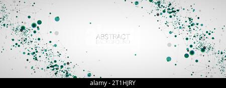 Modello per presentazione scientifica e tecnologica con punti e linee di collegamento. Sfondo stile plesso. Connessione di rete globale. Illustrazione Vettoriale