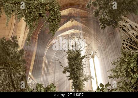 La natura recupera prendendo il controllo della vecchia chiesa Foto Stock