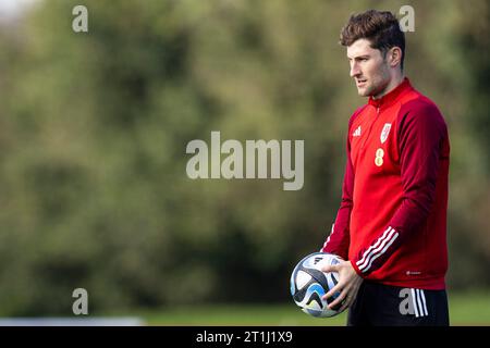 Hensol, Regno Unito. 14 ottobre 2023. Ben Davies del Galles in allenamento. Wales MD1 Training Session al vale Resort il 14 ottobre 2023 in vista della partita di qualificazione UEFA EURO contro la Croazia. Crediti: Lewis Mitchell/Alamy Live News Foto Stock