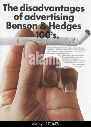 Pubblicità 1960s Benson & Hedges 100's sigarette Foto Stock