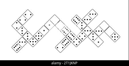 Tessere Domino. Domino classico, pittogramma di domino. Parti del gioco piene tessere. Domino bianco e nero. Serie di vettori piatti. 28 pezzi. White ch Foto Stock