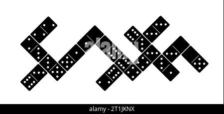 Tessere Domino. Domino classico, pittogramma di domino. Parti del gioco piene tessere. Domino bianco e nero. Serie di vettori piatti. 28 pezzi. White ch Foto Stock