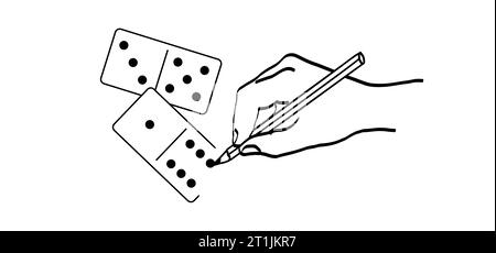 Tessere Domino. Domino classico, pittogramma di domino. Parti del gioco piene tessere. Domino bianco e nero. Serie di vettori piatti. 28 pezzi. White ch Foto Stock