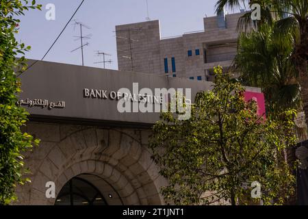 Banca di Palestina a Ramallah, la principale città della Cisgiordania in Israele. Banca Nazionale palestinese Foto Stock