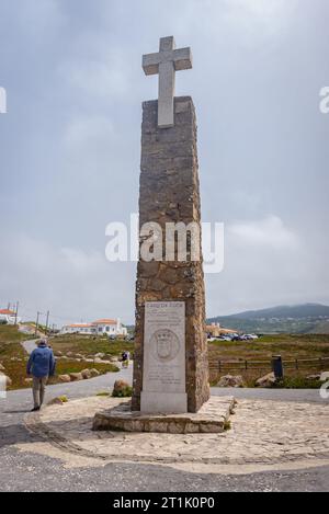 Monumento del punto più occidentale dell'Europa continentale a Cabo da Roca, Portogallo Foto Stock