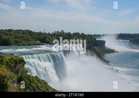 Vista aerea panoramica delle Cascate del Niagara, American Falls al tramonto a Niagara Falls, Ontario, Canada Foto Stock