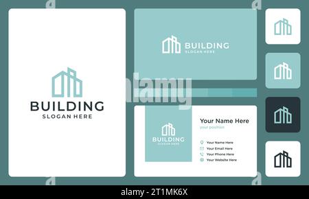 Modello di design del logo dell'edificio architettonico con illustrazione vettoriale grafica in stile line art. Simbolo , icona, creativo. Illustrazione Vettoriale