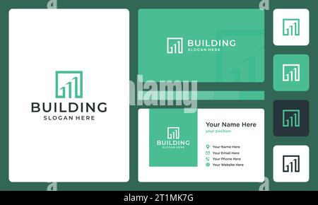 Modello di progettazione del logo dell'edificio architettonico con illustrazione grafica vettoriale del grafico di investimento. Simbolo , icona, creativo. Illustrazione Vettoriale